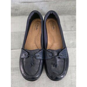 Clarks Collection Womens Navy Leather Loafers Slip-On Comfort Shoes Size 9